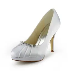 Satin Stiletto Heel Closed Toe Platform Pumps Wedding Shoes With Rhinestone (047017775)