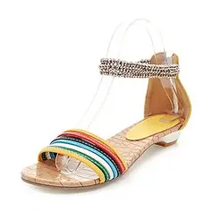 Leatherette Low Heel Sandals With Beading (087014122)