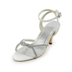 Satin Cone Heel Slingbacks Sandals Wedding Shoes With Rhinestone (047026401)