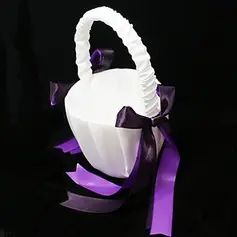 Flower Girl Basket In White Satin With Double Ribbon Bow(102018098)