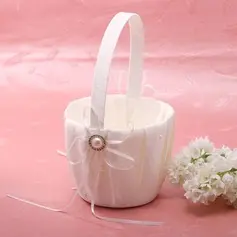 Flower Basket Ivory With Bow Ribbons Faux Pearl (102026350)