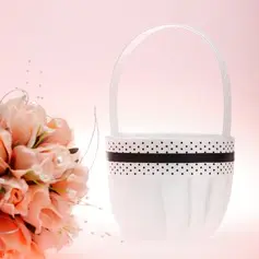 Elegant Flower Basket In White Satin (102024578)