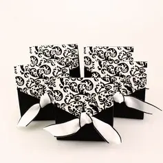 Ivory And Black Flourish Favor Box With Ribbon (Set of 12) (050005921)