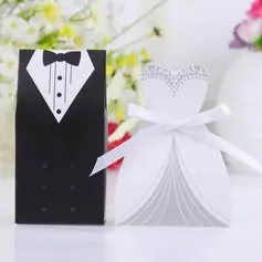 Tuxedo And Gown Favor Box With White Ribbon (Set of 12)  (050024303)