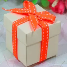 Ivory Favor Box With Orange Ribbon - Set Of 12 (050026290)