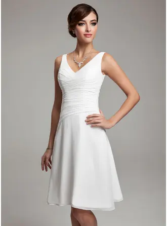 Chiffon Knee-length Bridesmaid Dress with V-Neck