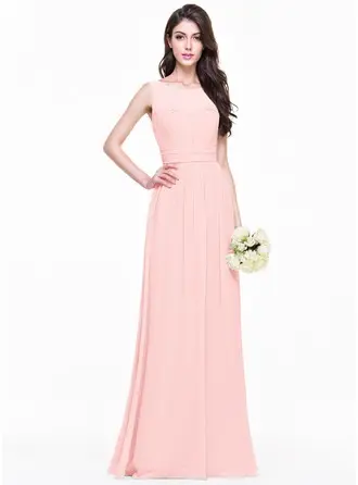 A-Line/Princess Scoop Neck Floor-Length Chiffon Bridesmaid Dress With Ruffle 