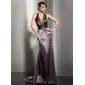 Sheath Halter Court Train Charmeuse Evening Dress With Ruffle Beading (017014538)