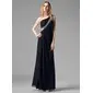Sheath One-Shoulder Floor-Length Chiffon Evening Dress With Ruffle Beading (017004365)