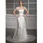 Sheath/Column Square Neckline Court Train Satin Lace Wedding Dress With Ruffle Beadwork Sequins (002004755) Sheath/Column Square Neckline Court Train Satin Lace Wedding Dress With Ruffle Beadwork Sequins (002004755)
