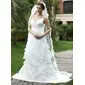 Empire V-neck Chapel Train Organza Satin Wedding Dress With Ruffle Beadwork Flower(s) (002000620)