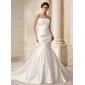 Mermaid Strapless Cathedral Train Satin Wedding Dress With Ruffle (002019527)