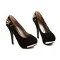 Suede Velvet Stiletto Heel Closed Toe Platform Pumps With Chain (085025197)