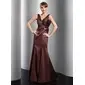 Mermaid V-neck Floor-Length Satin Evening Dress With Ruffle Crystal Brooch (017014758)