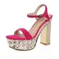 Real Leather Chunky Heel Slingbacks Pumps Sandals With Crystal Heel (086025053)