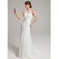Sheath/Column Halter Watteau Train Chiffon Tulle Wedding Dress With Ruffle Lace Beadwork (002011453)