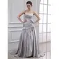 A-Line/Princess Strapless Sweep Train Charmeuse Wedding Dress With Ruffle Beadwork Flower(s) (002012717)