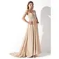 Empire Strapless Court Train Chiffon Wedding Dress With Ruffle Beadwork (002000454)