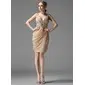 Sheath V-neck Knee-Length Chiffon Cocktail Dress With Ruffle Beading (016002945)