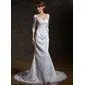 Mermaid V-neck Court Train Satin Lace Wedding Dress With Beadwork (002011518)