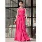 A-Line/Princess Scoop Neck Floor-Length Chiffon Tulle Evening Dress With Ruffle Beading (017022865)