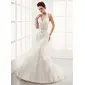 Mermaid Halter Court Train Satin Tulle Wedding Dress With Lace Beadwork (002012139) Mermaid Halter Court Train Satin Tulle Wedding Dress With Lace Beadwork (002012139)