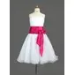 A-Line/Princess Knee-Length Organza Charmeuse Flower Girl Dress With Ruffle Sash Beading (010005774)