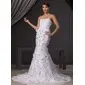 Mermaid Strapless Court Train Organza Lace Wedding Dress With Beadwork Flower(s) (002014465)