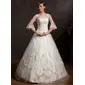 Ball-Gown V-neck Floor-Length Satin Tulle Wedding Dress With Lace Beadwork (002015168)