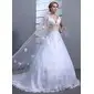 Ball-Gown V-neck Chapel Train Satin Tulle Wedding Dress With Lace Sashes Beadwork (002000546) Ball-Gown V-neck Chapel Train Satin Tulle Wedding Dress With Lace Sashes Beadwork (002000546)