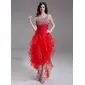 A-Line/Princess One-Shoulder Asymmetrical Organza Prom Dress With Beading Sequins (018011238)