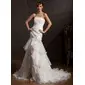 Mermaid Strapless Asymmetrical Organza Wedding Dress With Ruffle Lace Flower(s) (002015176)