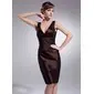 Sheath V-neck Knee-Length Taffeta Bridesmaid Dress With Ruffle (007004218)