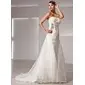 Empire Strapless Court Train Organza Satin Lace Wedding Dress With Sashes (002014426)