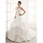 Ball-Gown V-neck Cathedral Train Taffeta Wedding Dress With Ruffle Beadwork (002004595)