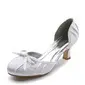 Satin Spool Heel Closed Toe Pumps Wedding Shoes With Bowknot Ruched (047005121)