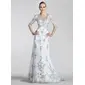 A-Line/Princess V-neck Court Train Satin Lace Wedding Dress With Sashes Beadwork Sequins (002004151)