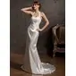 Sheath/Column Halter Court Train Charmeuse Wedding Dress With Ruffle Lace Beadwork (002014877)