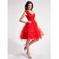 A-Line/Princess One-Shoulder Knee-Length Organza Homecoming Dress With Ruffle Flower(s) (002024406)