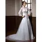 A-Line/Princess Scoop Neck Court Train Satin Tulle Wedding Dress With Beadwork (002004776) A-Line/Princess Scoop Neck Court Train Satin Tulle Wedding Dress With Beadwork (002004776)