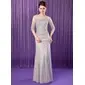 Mermaid Scoop Neck Floor-Length Chiffon Tulle Mother of the Bride Dress With Beading Sequins (008019704)