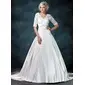 Ball-Gown V-neck Court Train Satin Tulle Wedding Dress With Ruffle Lace Sashes (002011615) Ball-Gown V-neck Court Train Satin Tulle Wedding Dress With Ruffle Lace Sashes (002011615)