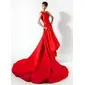 A-Line/Princess One-Shoulder Court Train Charmeuse Prom Dress With Beading (018020778)