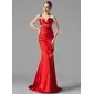 Charming Mermaid V-neck Court Train Charmeuse Evening Dresses with Ruffle  Beading (017002534)