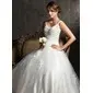 Ball-Gown V-neck Sweep Train Satin Tulle Wedding Dress With Ruffle Lace Beadwork Sequins (002008170)