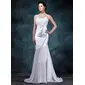Sheath/Column Scoop Neck Sweep Train Chiffon Charmeuse Wedding Dress With Ruffle (002012670) Sheath/Column Scoop Neck Sweep Train Chiffon Charmeuse Wedding Dress With Ruffle (002012670)