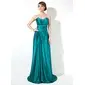 A-Line/Princess Scalloped Neck Sweep Train Charmeuse Prom Dress With Ruffle Beading (018002473)
