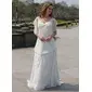 Empire V-neck Sweep Train Chiffon Wedding Dress With Ruffle Flower(s) (002024596)