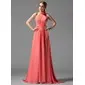 A-Line/Princess Halter Sweep Train Chiffon Bridesmaid Dress With Ruffle Flower(s) (007004138) A-Line/Princess Halter Sweep Train Chiffon Bridesmaid Dress With Ruffle Flower(s) (007004138)