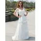 Empire V-neck Sweep Train Chiffon Wedding Dress With Ruffle Flower(s) (002024596)